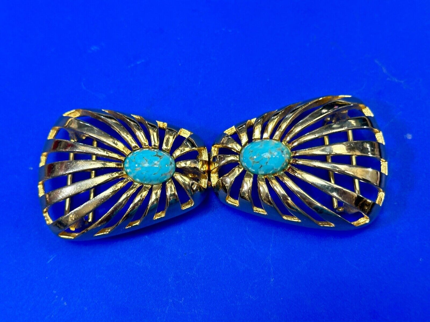 turquoise cab center two piece interlocking designer  1984 Mimi Di N belt buckle