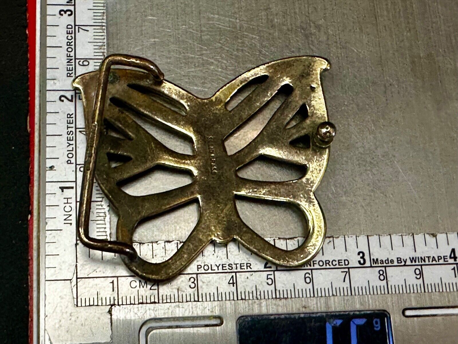 70s Butterfly Bug Insect Girl Kid Hippie Boho Animal Art Brass Vtg. Belt Buckle