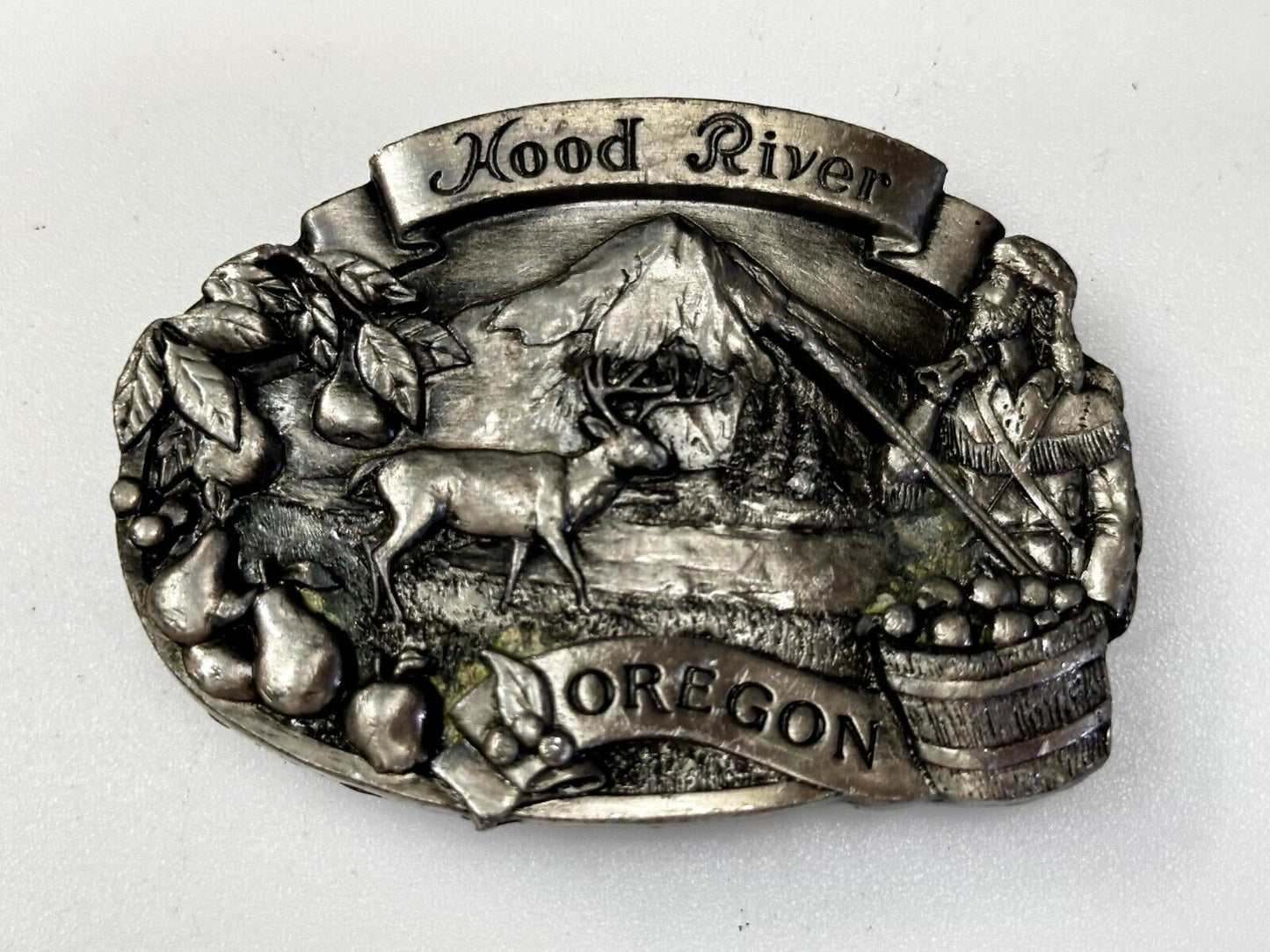 Majestic Mt. Hood River Valley Oregon Scenery Vtg 1981 Commemorative Belt Buckle