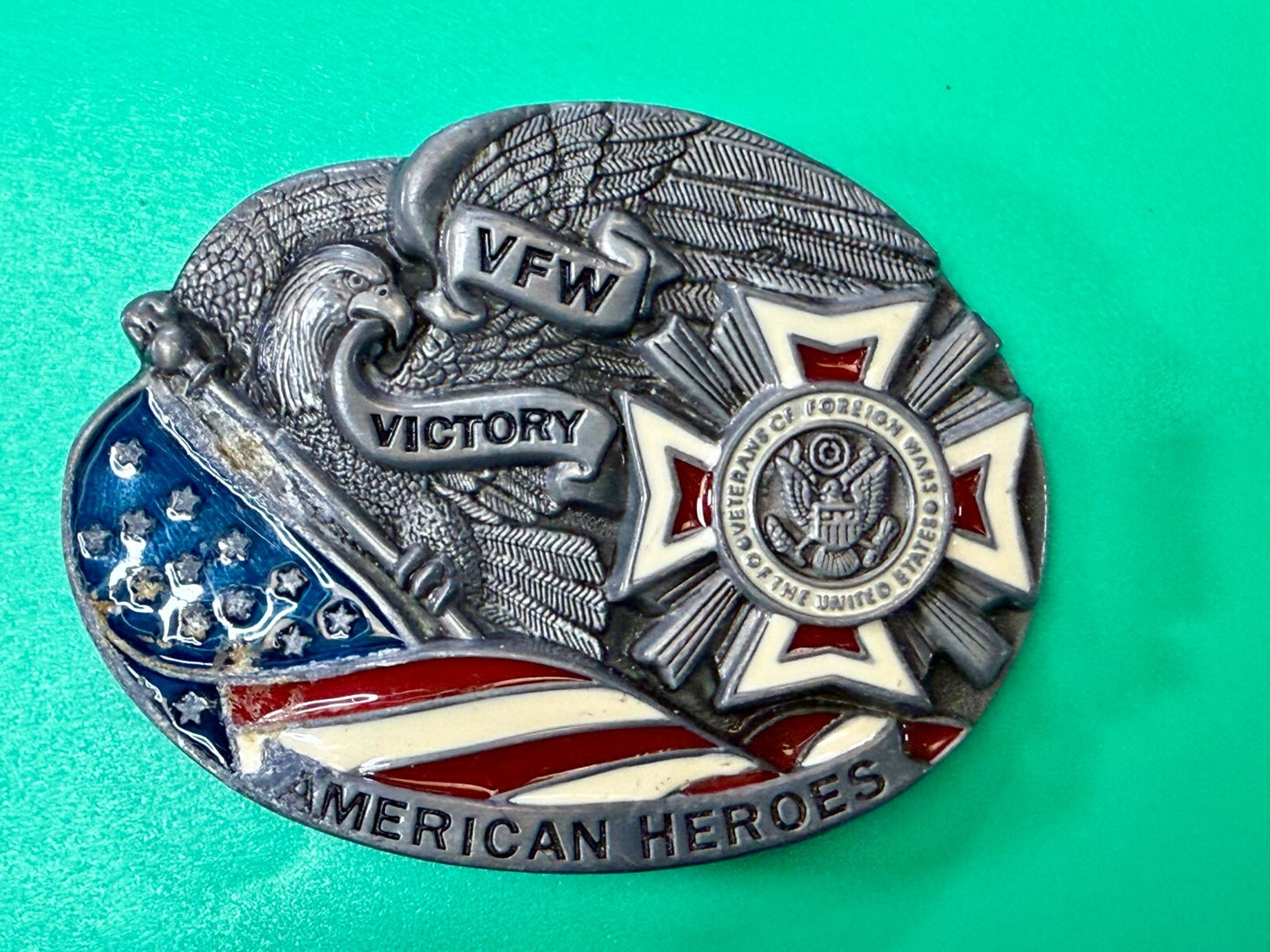 VFW American Heroes Veteran of Foreign War Victory US Flag  Belt Buckle
