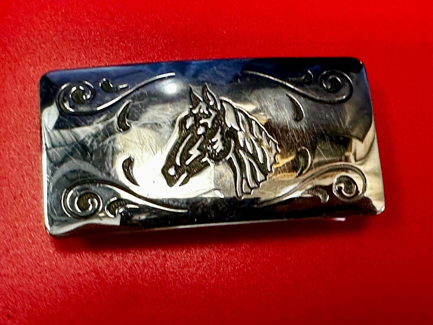 Vintage Horse Head USA Silver Tone  Belt Buckle by Chambers Belt Co