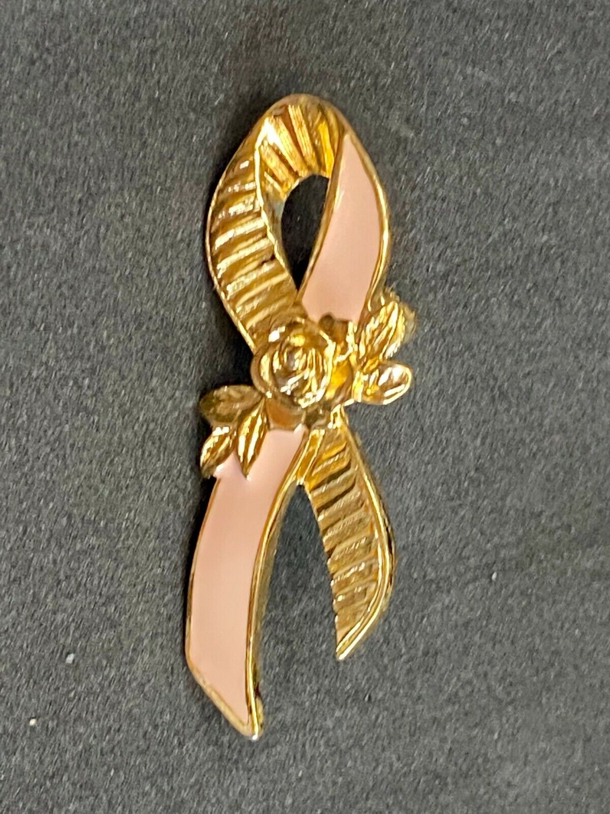Avon Breast Cancer Awareness Lapel Pin Pink Tie  Ribbon Flower Roses Brooch Pin