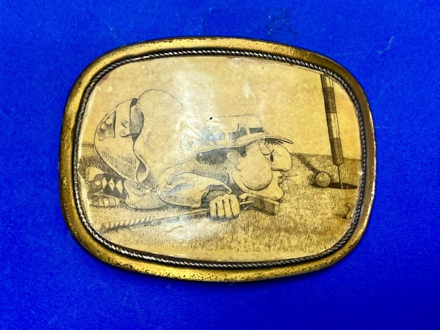 Vintage 1970s Funny Golf Cartoon Comic Metal Belt Buckle