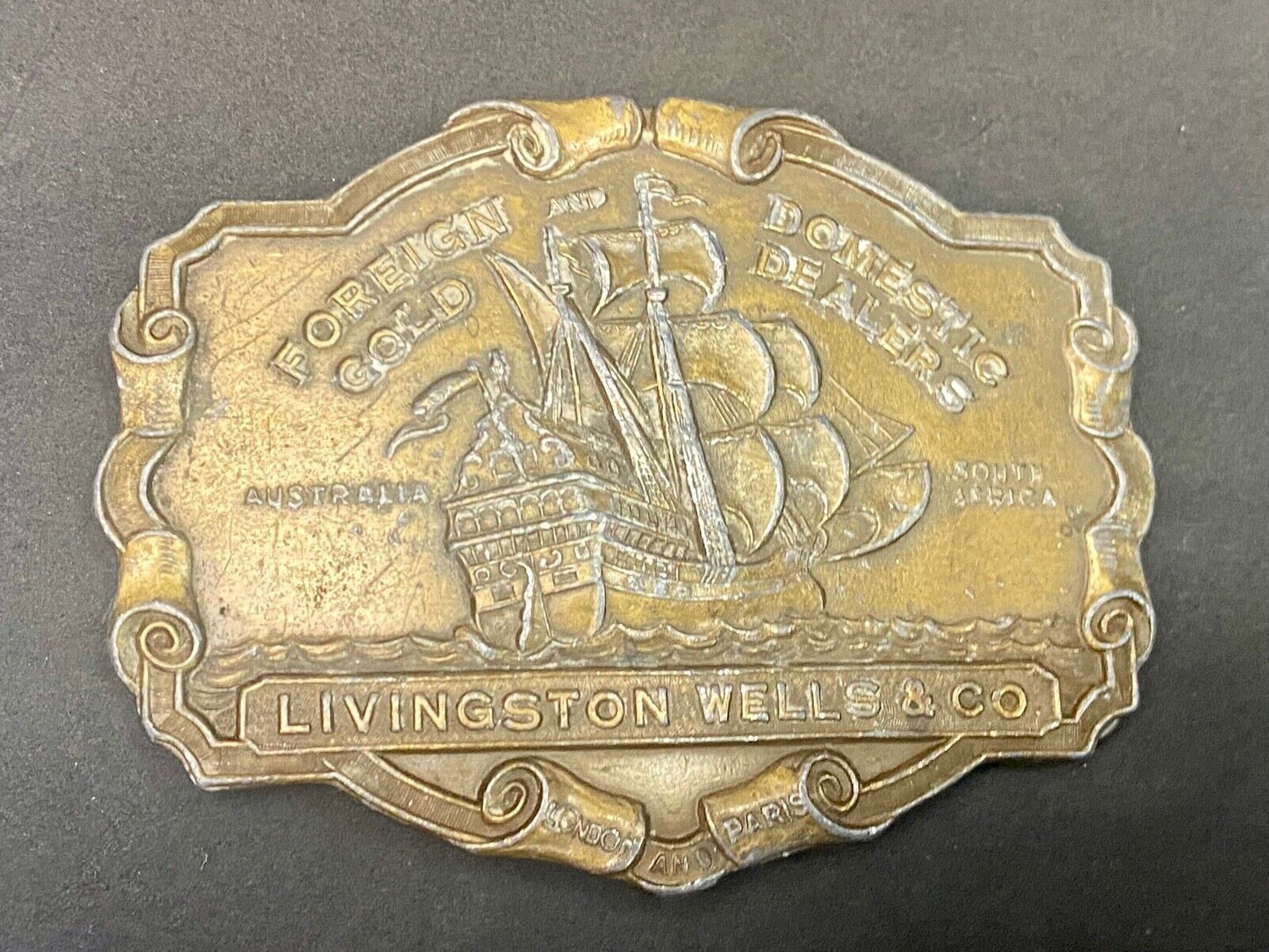 V-36 Livingston Wells & Co Foreign Domestic Gold Sailing Belt Buckle - Bergamot 