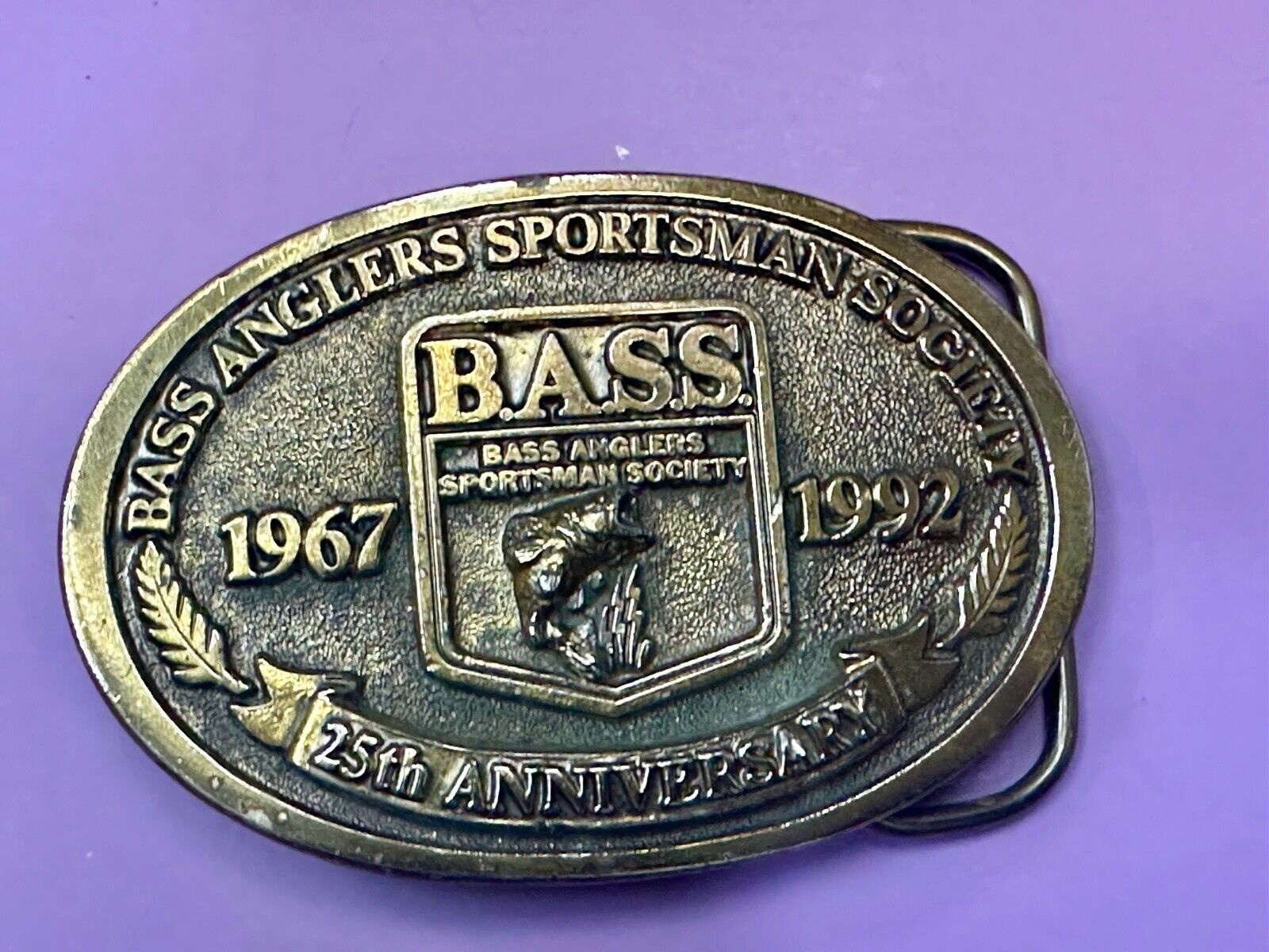 1992 BASS Bass Anglers Sportsman Society Fishing 25th Anniversary belt buckle