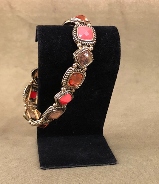 Vintage Antique, - NAPIER  RED's ACRYLIC STONES STRETCH BANGLE BRACELET