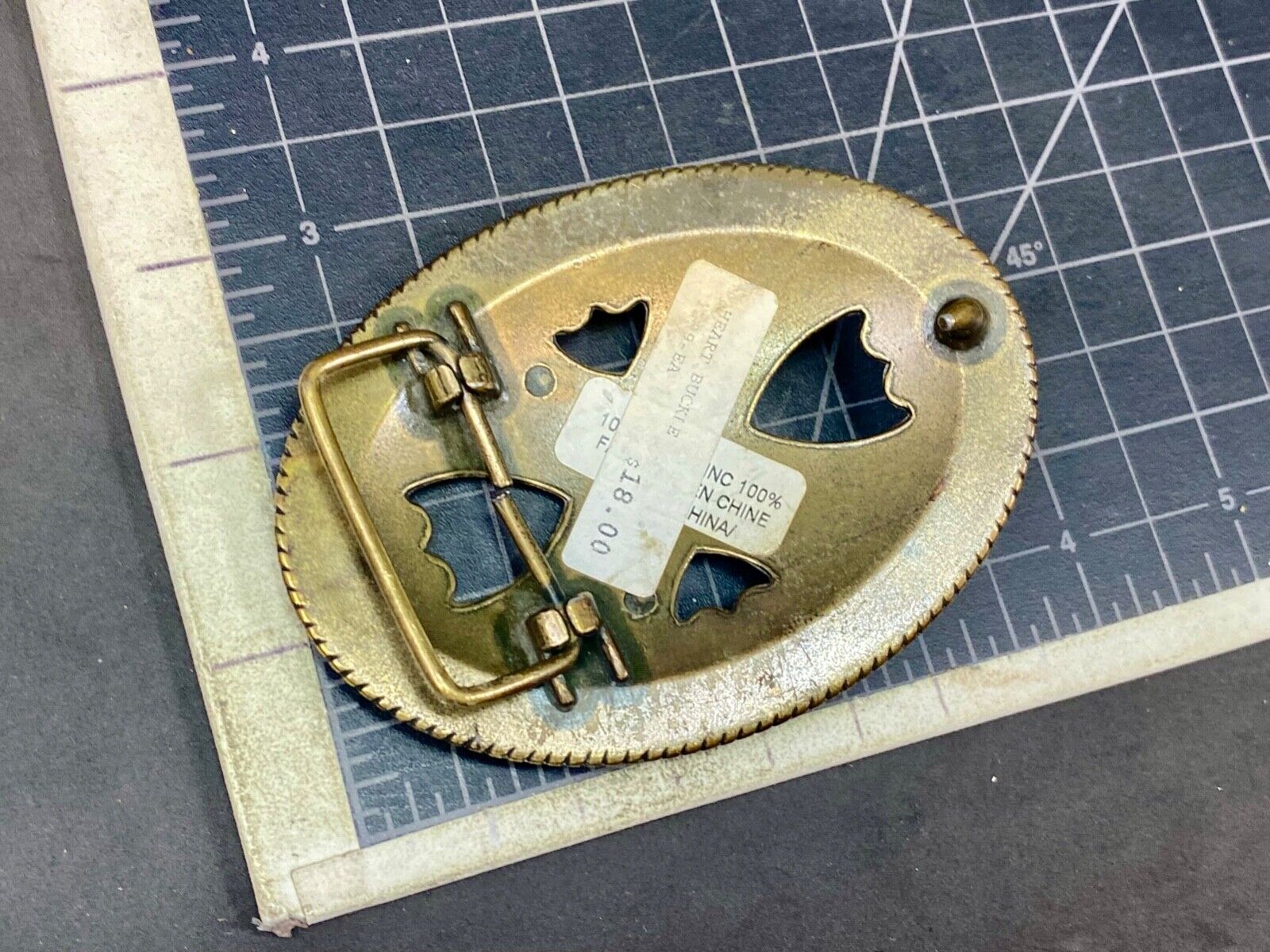 Vintage cutout HEART theme western outlined NOS belt buckle