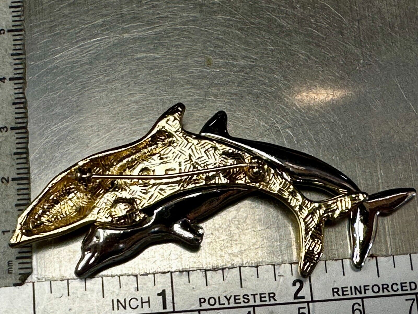 Two Dolphins Silver & Gold Tone Vintage Brooch Pin Signed Liz Claiborne