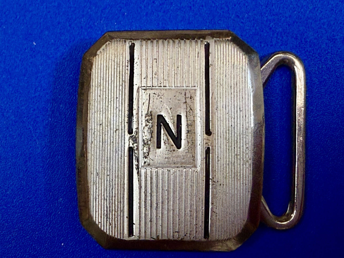 Antique Custom Letter Initial N Monogram Silver Plate Pioneer Belt Buckle