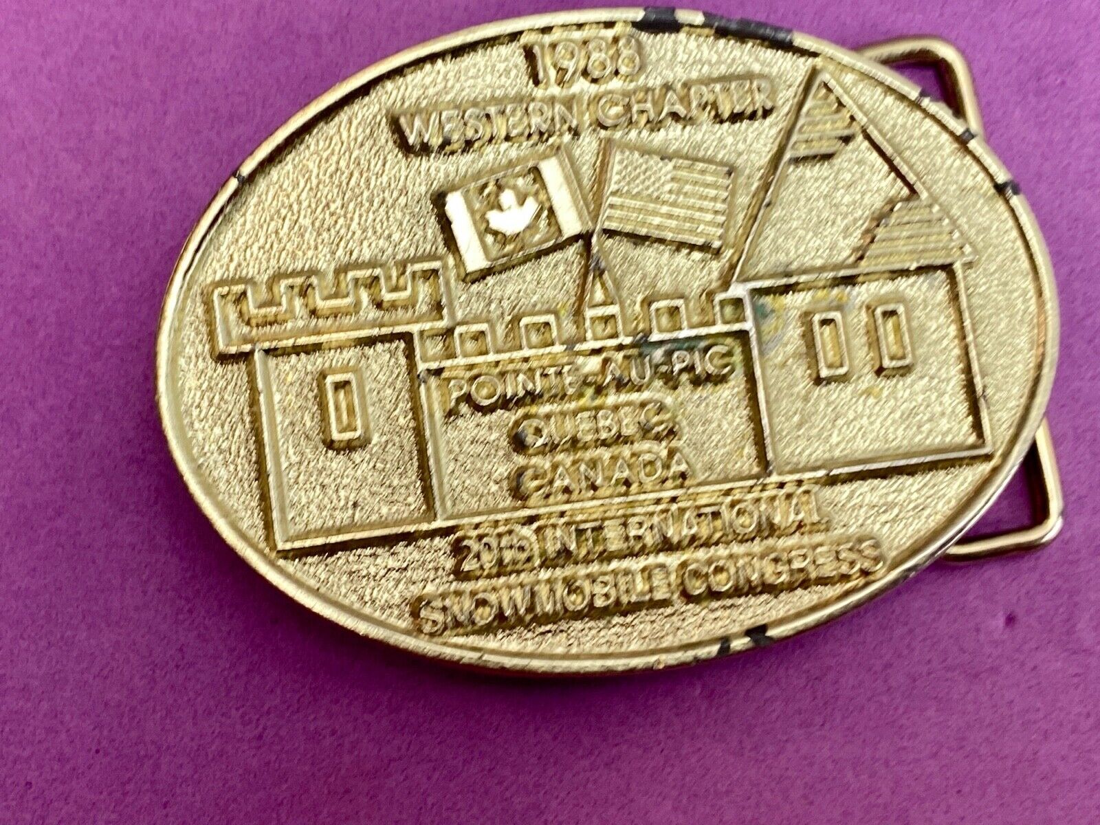Vintage 1988 Western Chapter Pointe-au-Pic  Quebec Canada belt buckle  RARE! #61