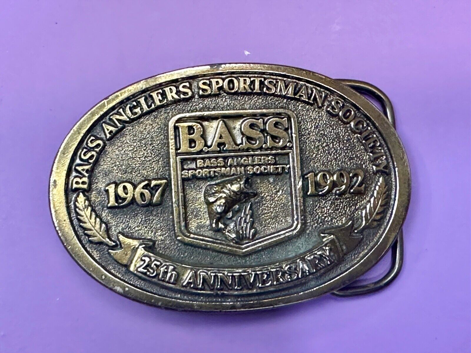 1992 BASS Bass Anglers Sportsman Society Fishing 25th Anniversary belt buckle