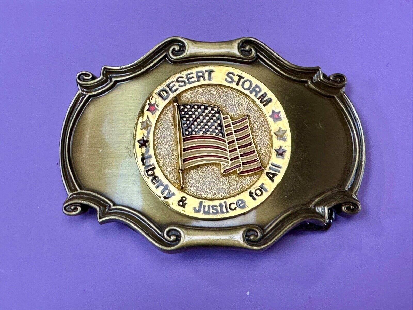 USA Flag Patriot Desert Storm Liberty & Justice for all Custom made Belt Buckle