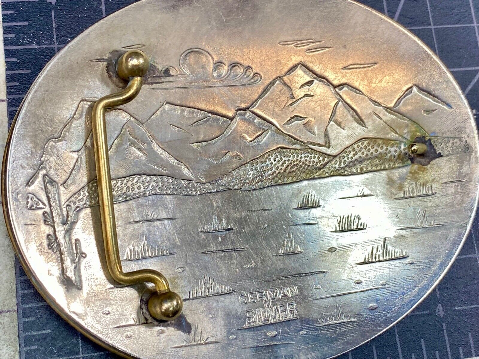  Vintage Horse Head Bust German Silver Art Western Award Scroll Belt Buckle 