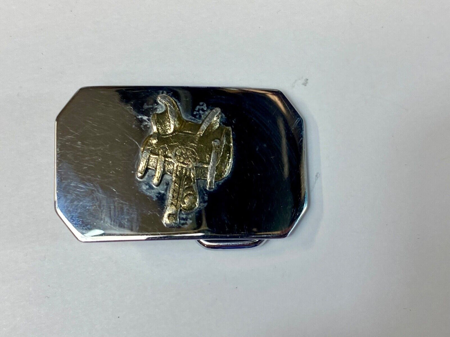 USA made Vintage two tone horse saddle western belt buckle
