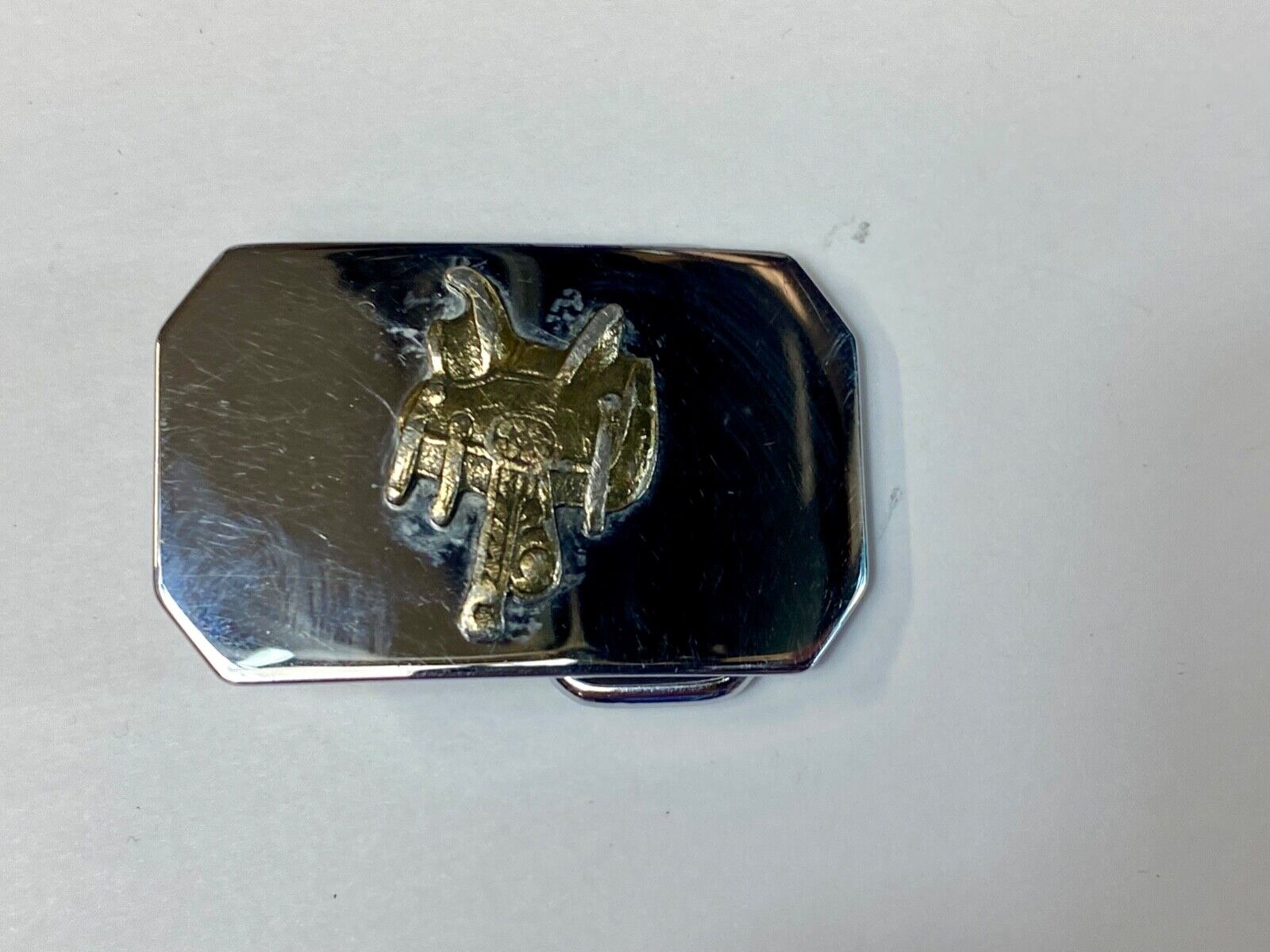 USA made Vintage two tone horse saddle western belt buckle