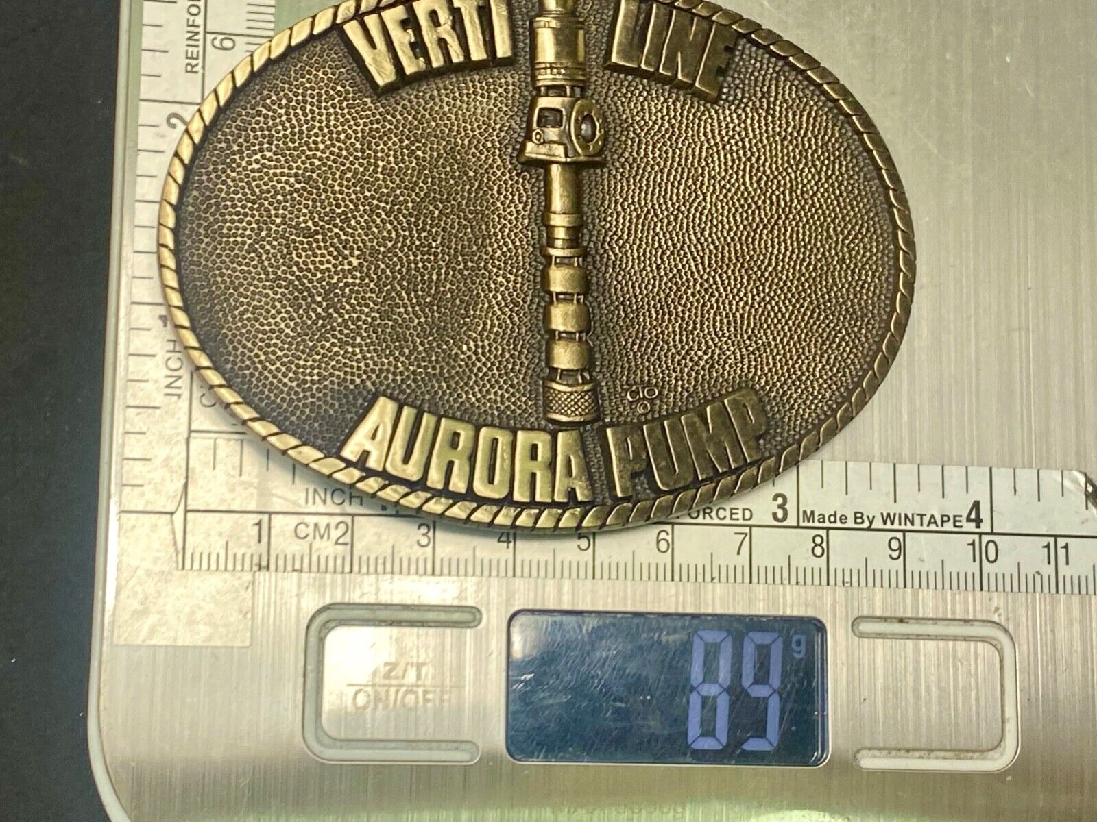 Verti line Aurora Pump belt buckle by OC Tanner Turbine pumps Co commemorative
