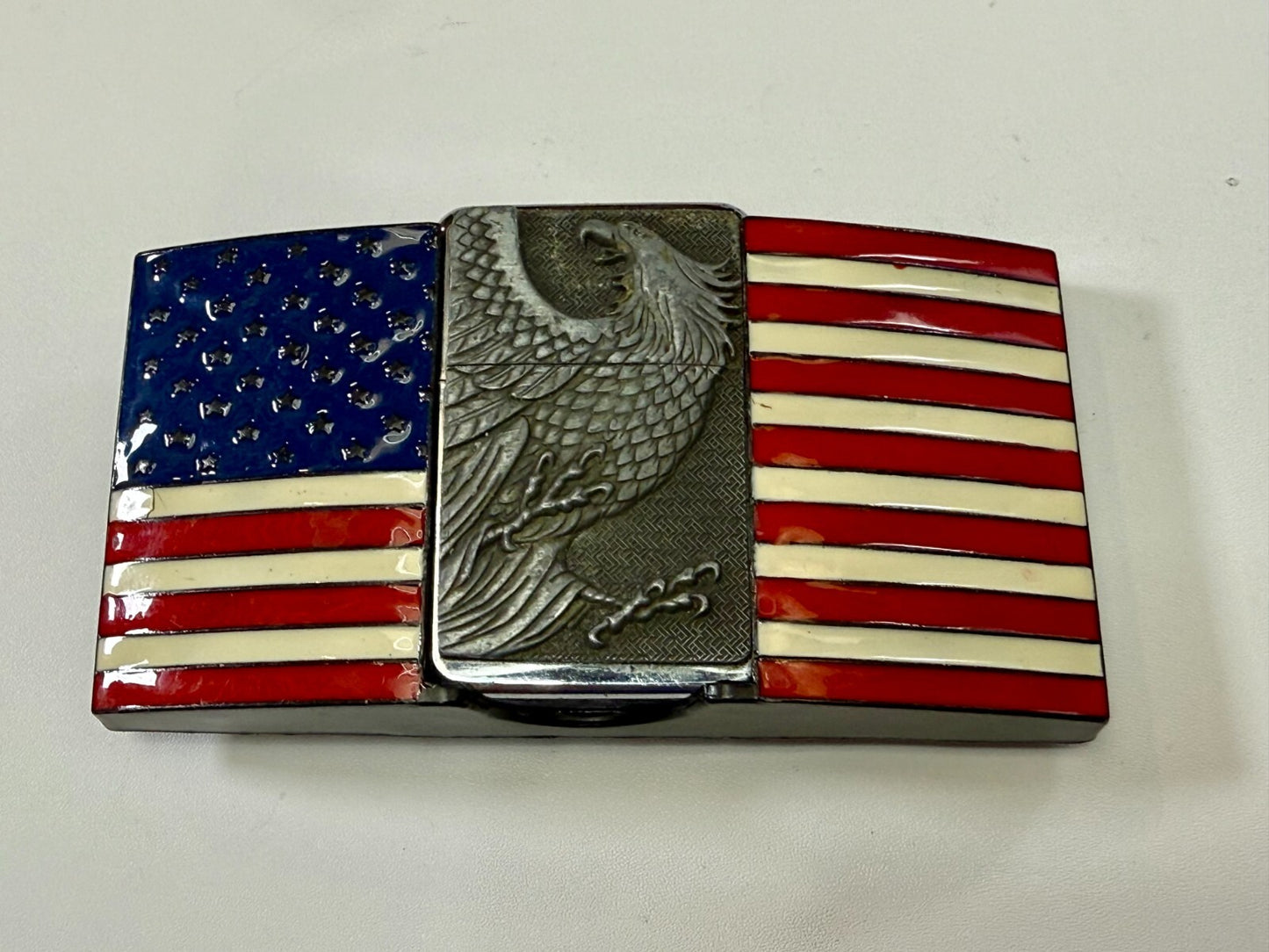 United States of America US Flag Bald Eagle Patriotic Belt Buckle Lighter Holder