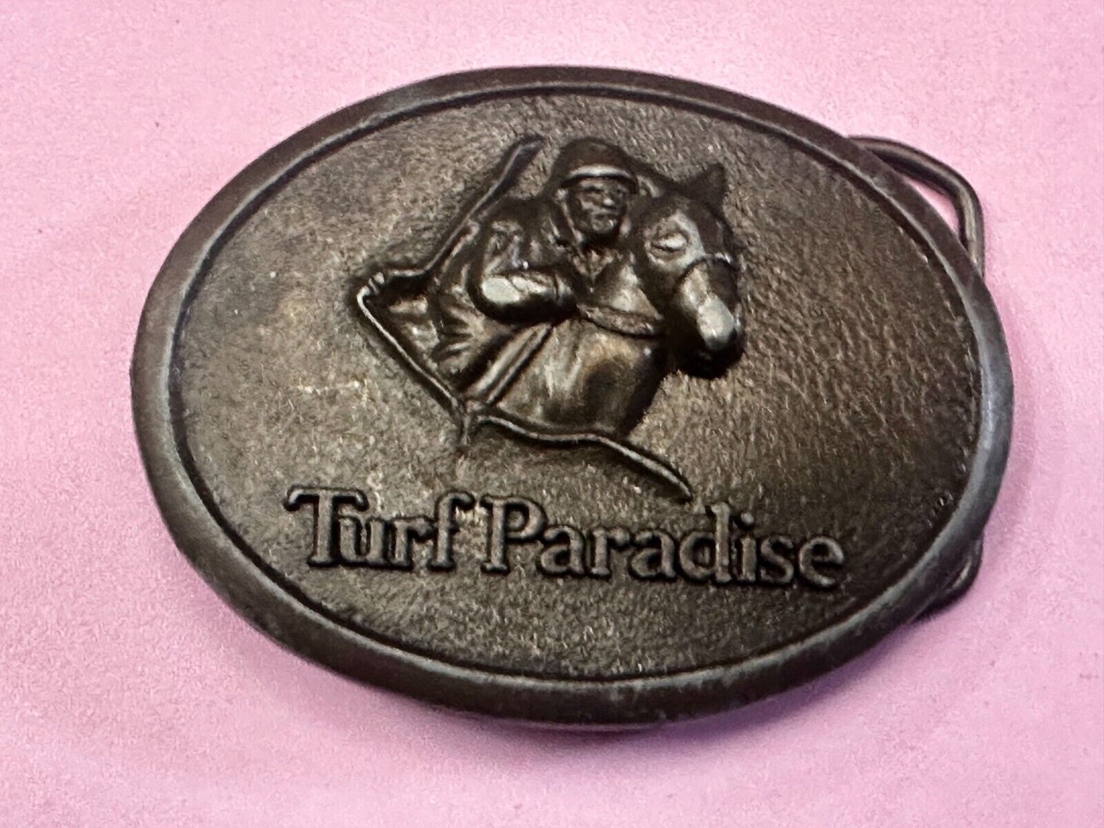 Turf Paradise Horse Racetrack Jockey Horse Racing Advertisement Belt Buckle