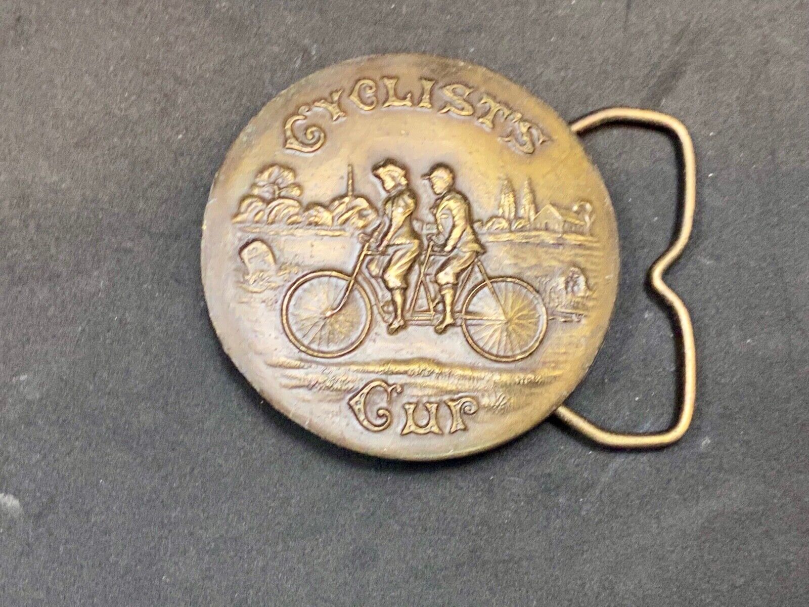 A-39 Cyclists Cup Tandum Bicycle Round Rare! Bergamot Brass Works Belt Buckle