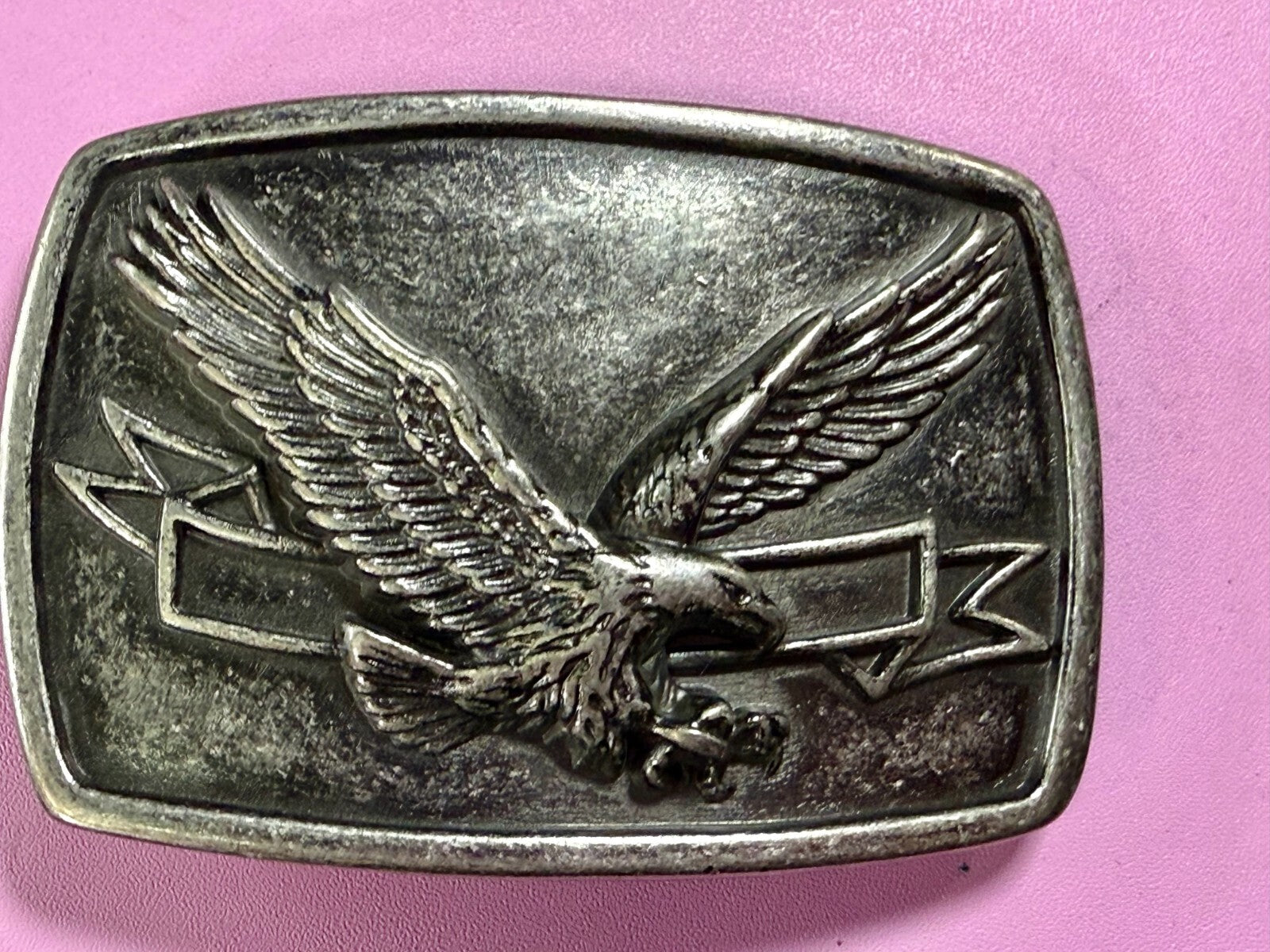 American Bald Eagle Flying Diving With Award Ribbon Vintage Belt Buckle