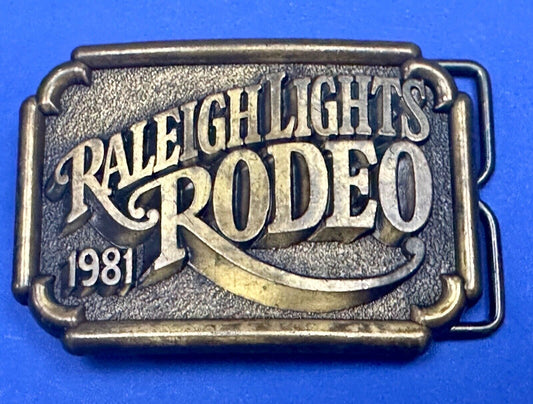 Vintage 1981 Raleigh Lights Rodeo Brass Tone Belt Buckle Advertising Cigarettes