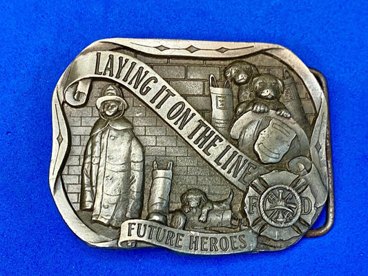 vintage Fire Fighter's Belt Buckle - 1996 Laying It On The Line  Limited Edition