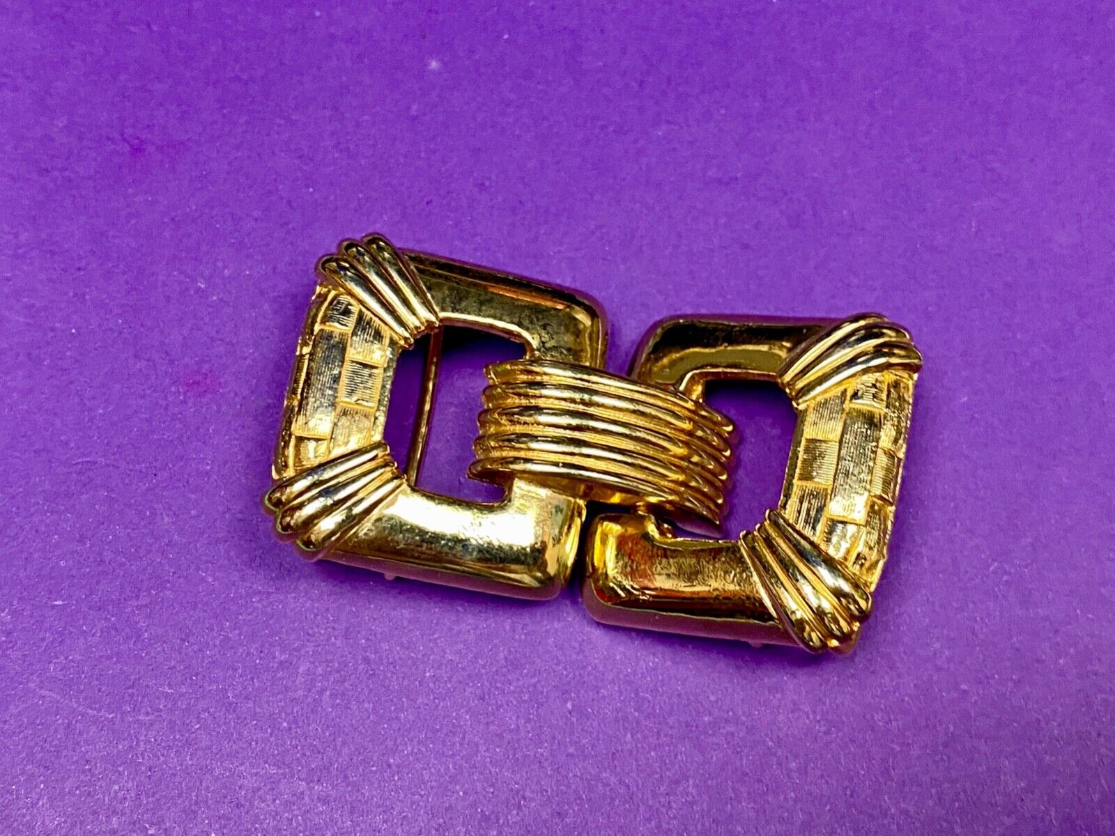 Vintage Gay Boyer Signed Piece Interlocking Rectangular Belt Buckle