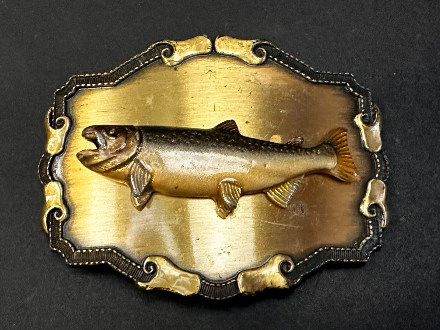 3D Fish Trout Fishing Fisherman Salmon  Vintage 1979 Raintree Belt Buckle