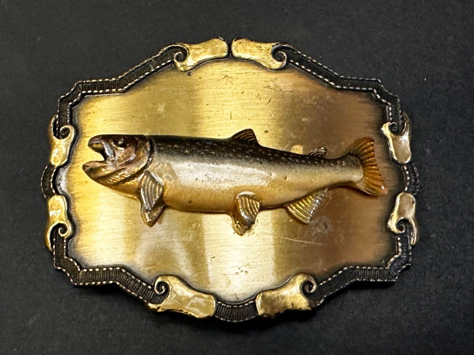 3D Fish Trout Fishing Fisherman Salmon  Vintage 1979 Raintree Belt Buckle
