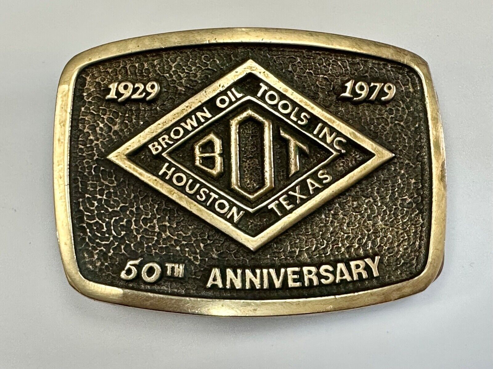 Vintage Brown Oil Tools INC Houston Texas Co belt buckle by Blue Bayou brass