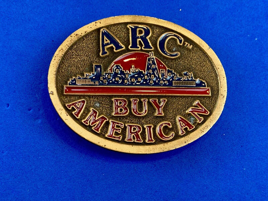 ARC Buy American C+D Hit 1980's Enamel Advertising Numbered USA Belt Buckle 