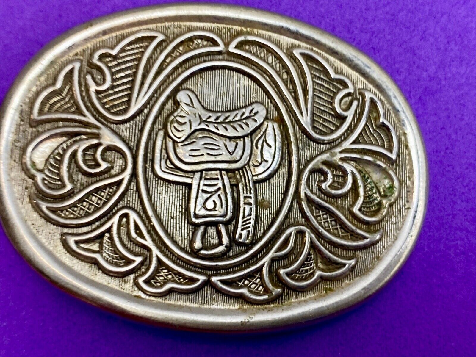 Avon Vintage Silver Tone Horse Saddle Belt Buckle