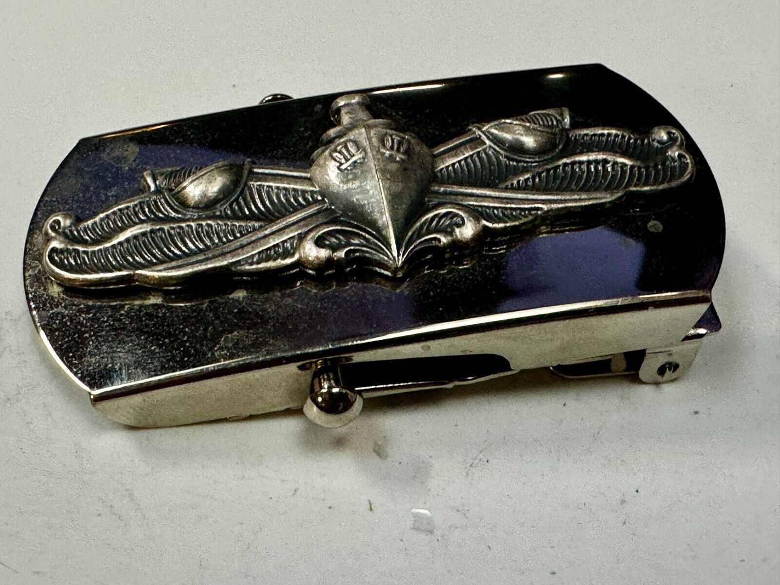 US Navy Naval Surface Warfare Army Solid Brass Silver Tone Vanguard Belt Buckle