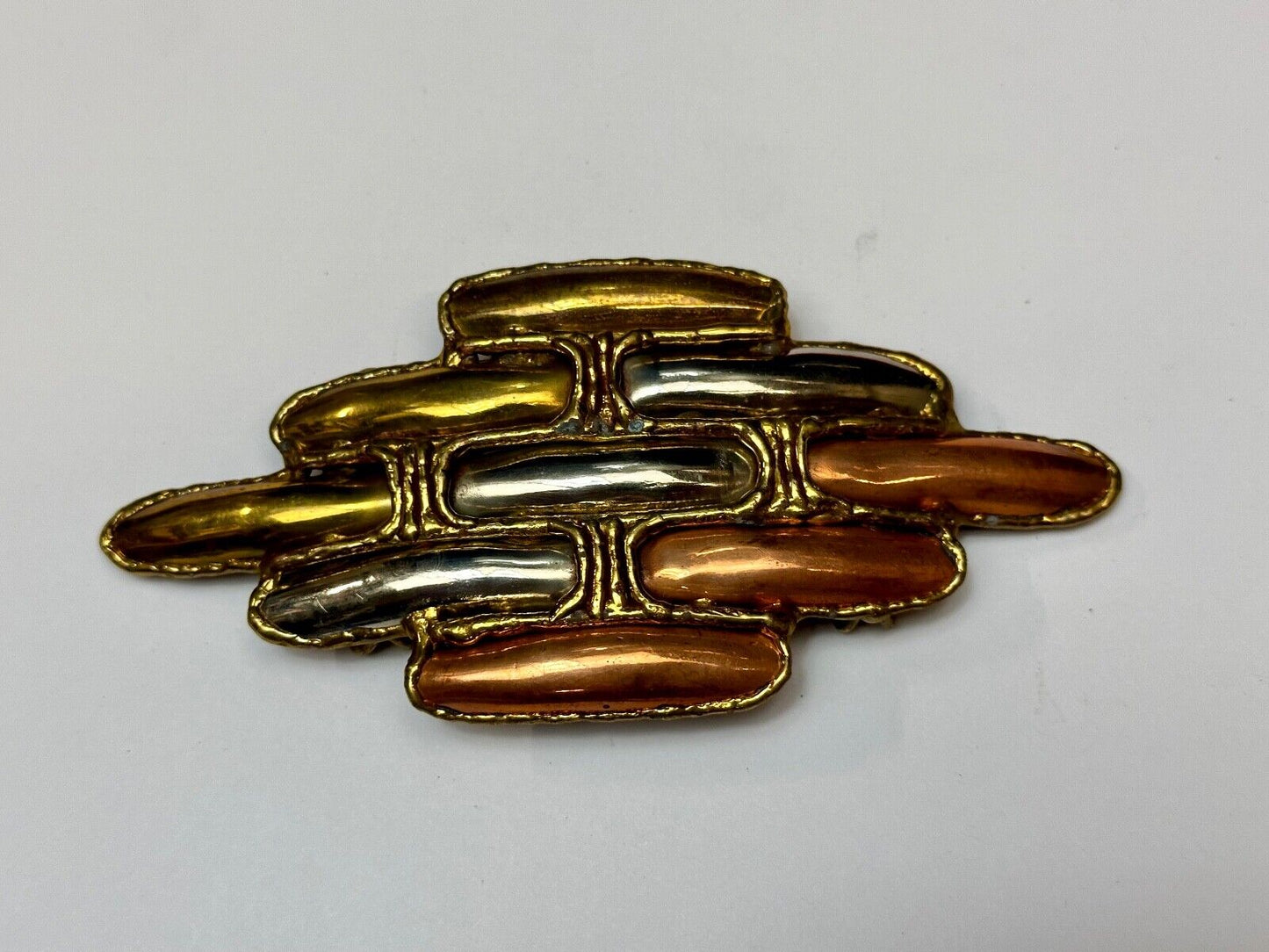 Vintage LARGE mixed metal chunky belt buckle slide / Made in India