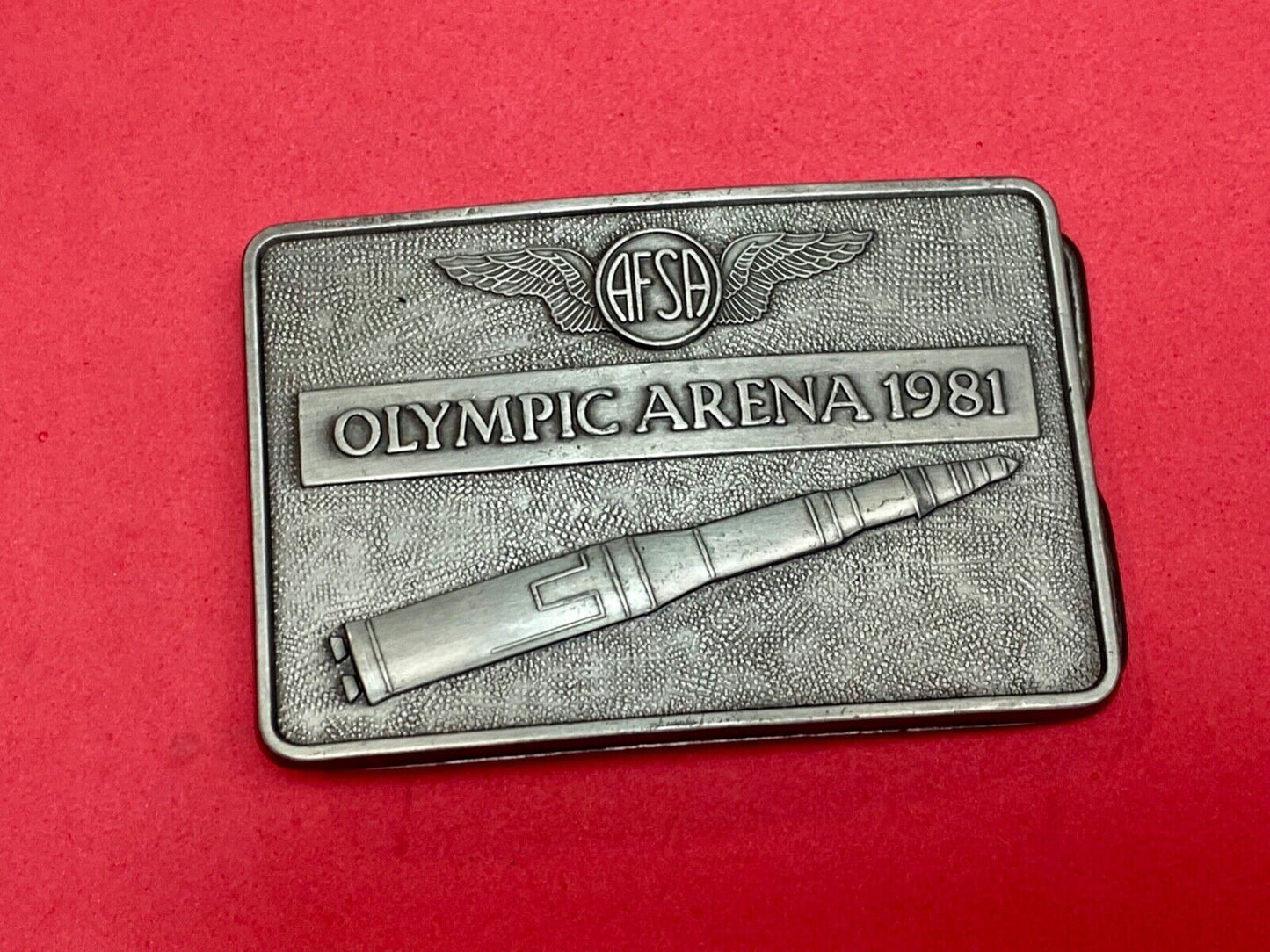 Air Force Sergeants Assn AFSA  1981 OLYMPIC ARENA space rocket Belt Buckle