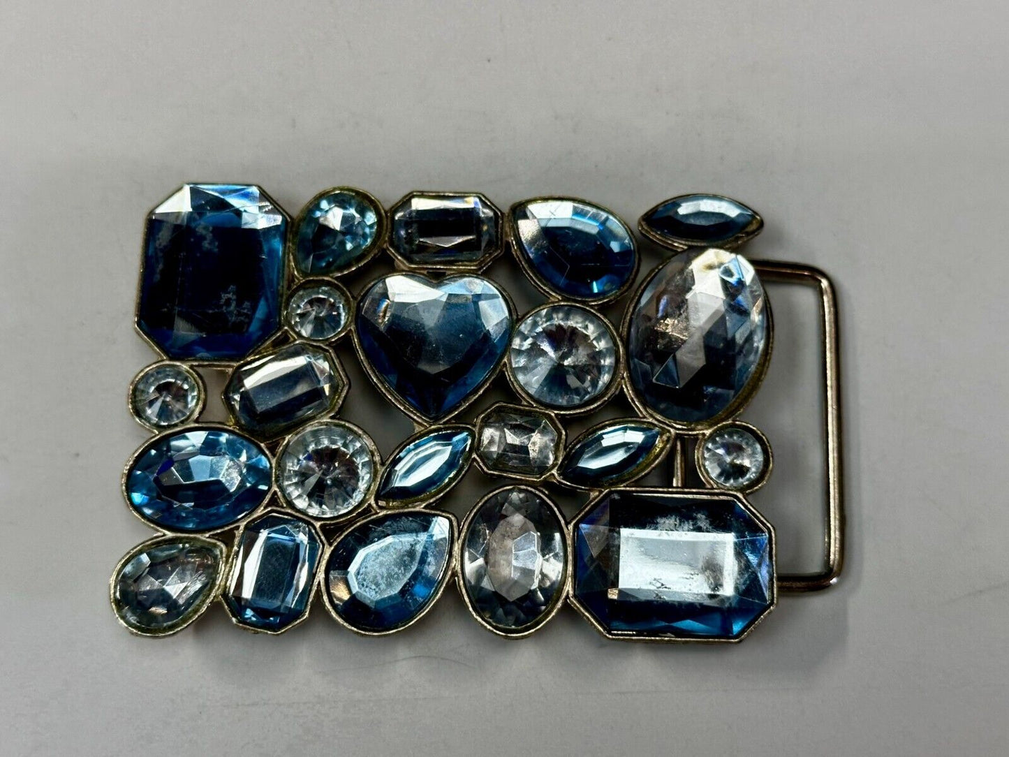 Unique Large Rhinestone's? Covering See Through Silver Tone Belt Buckle