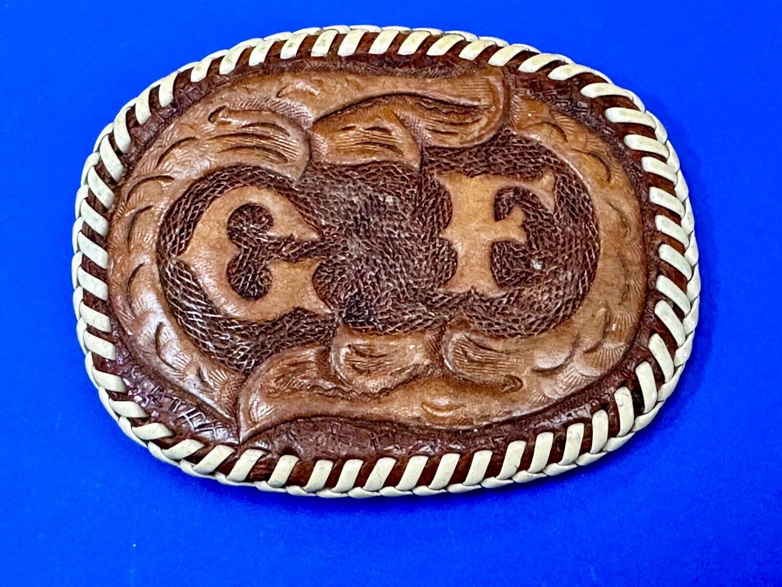 Artisan GF Initials letters Girlfriend? custom stitched leather belt buckle
