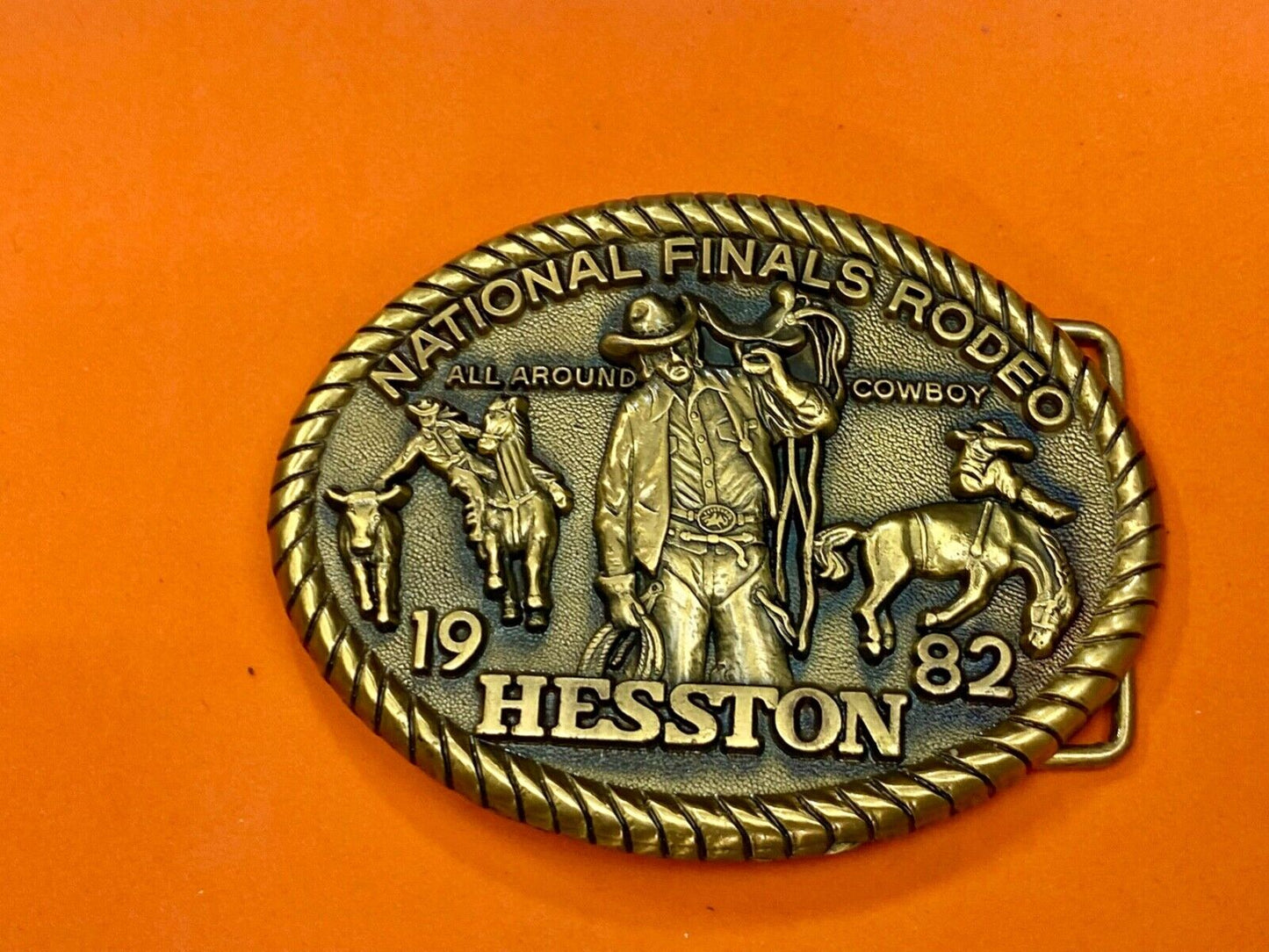 1982 HESSTON National Finals Rodeo All Around Cowboy Western 8th belt buckle