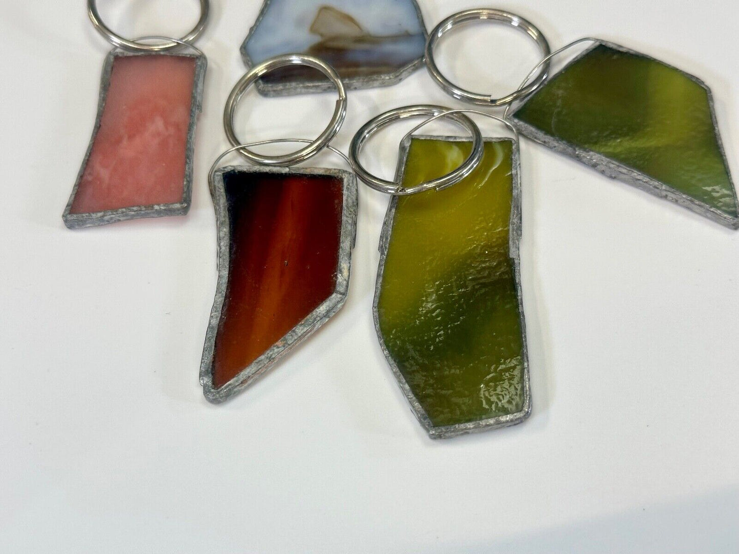Unique Stained Glass State Shapes  (5) Lot Artisan Keychain - Key Ring Chain