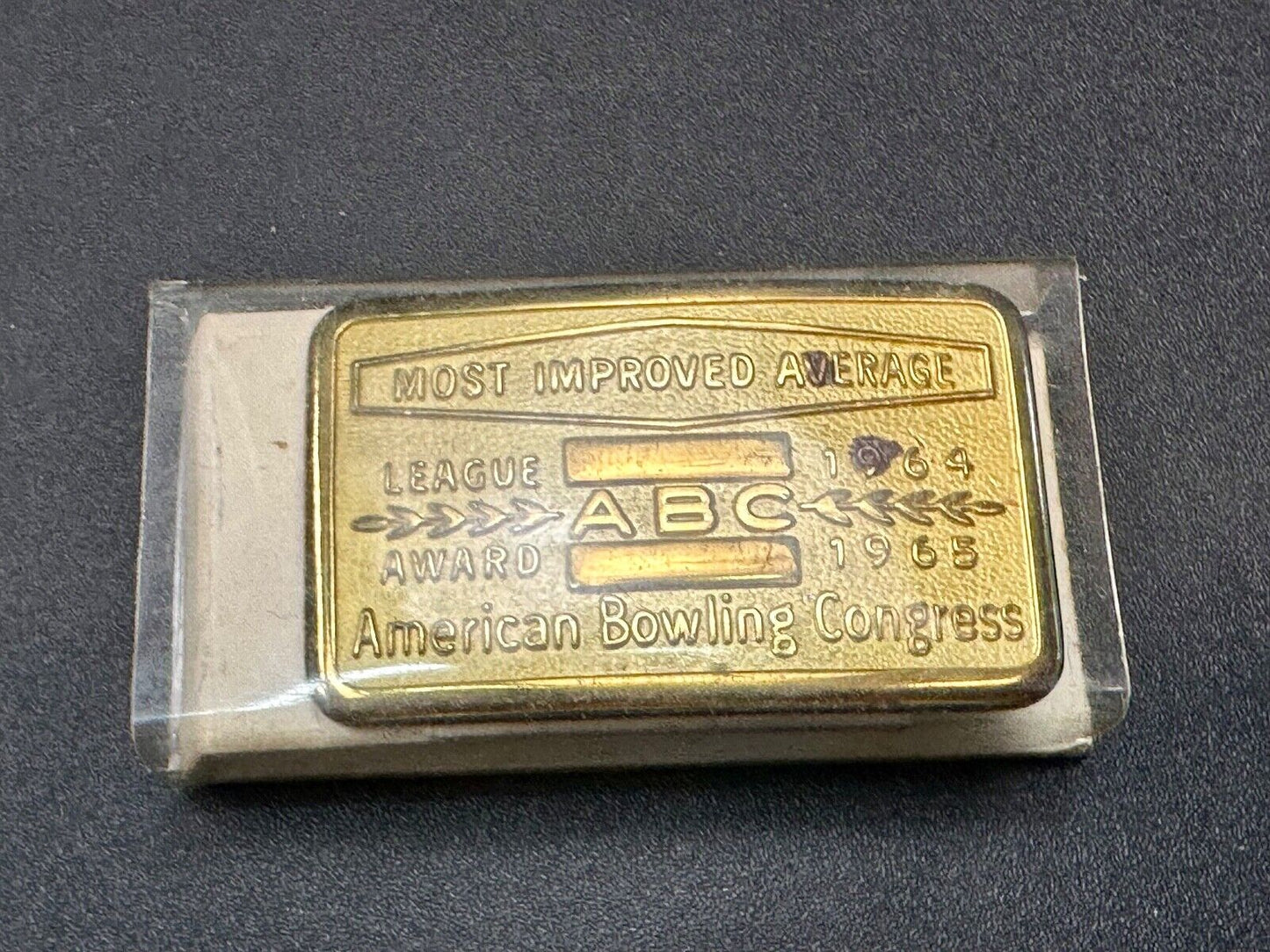 ABC Bowling League Award NOT engraved most improved trophy  1964 belt buckle