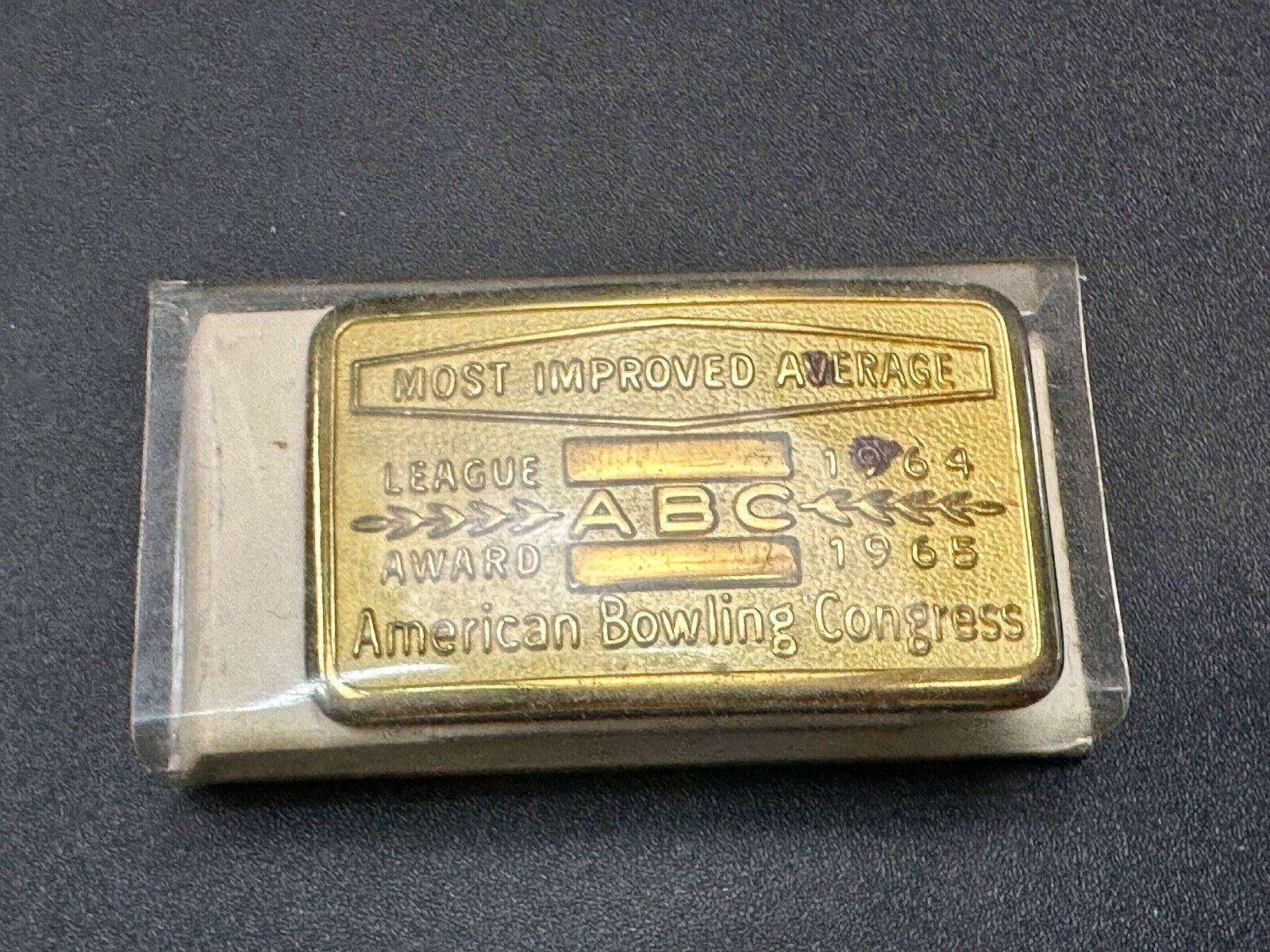 ABC Bowling League Award NOT engraved most improved trophy  1964 belt buckle