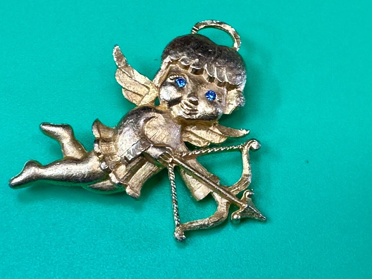 Adorable Angle Cupid w/ blue eyes! Love Arrows Mamselle signed brooch pin