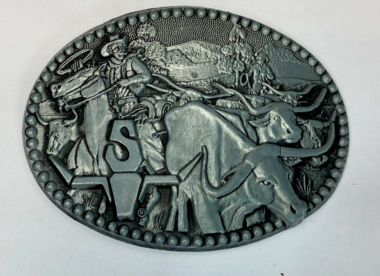 Adm Zee Series Belt Buckle Western Cowboy Roping Longhorn Rodeo Cattle 