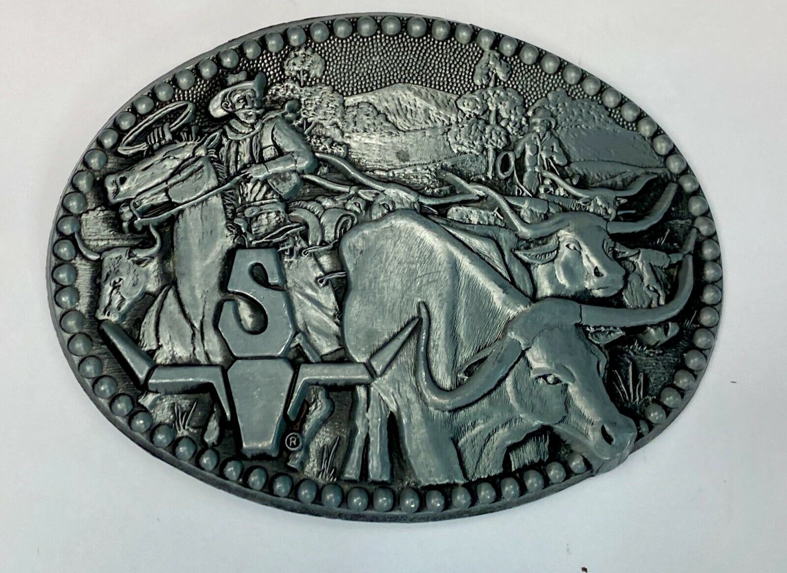 Adm Zee Series Belt Buckle Western Cowboy Roping Longhorn Rodeo Cattle 
