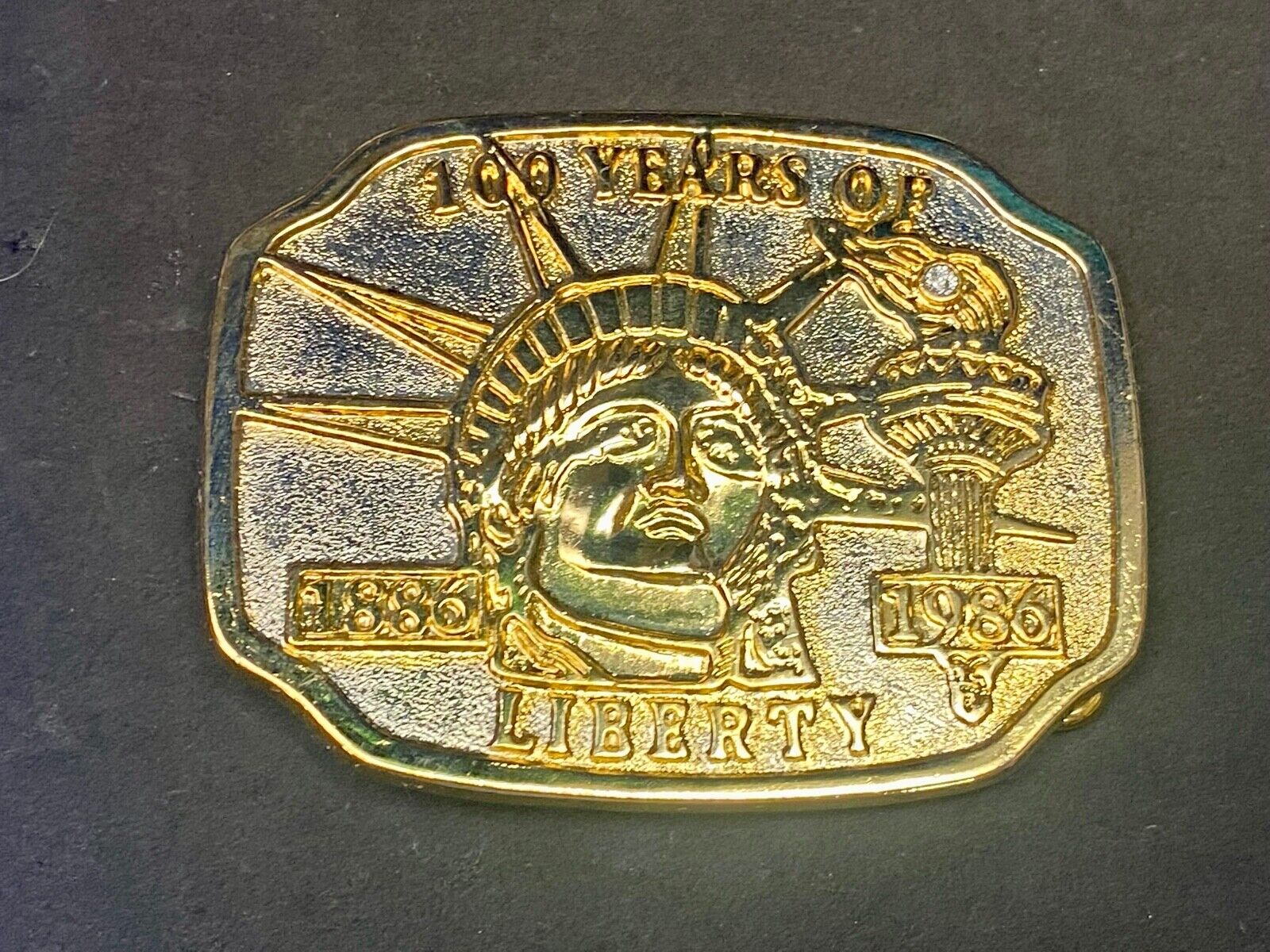  100 Years Of Liberty 1986 Belt Buckle Gold And Silver Color Lady Statue Torch 