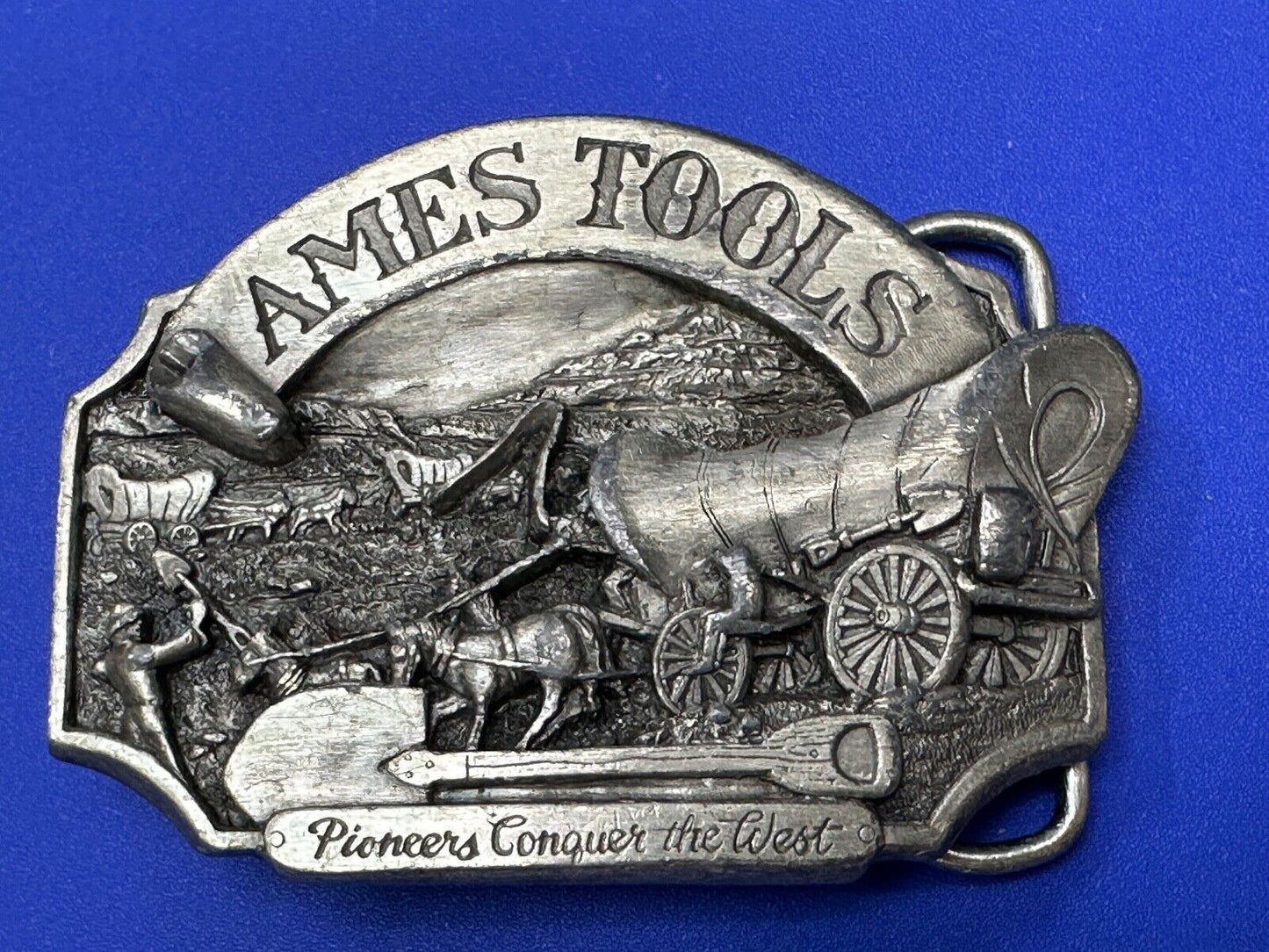 Ames Tools  Pioneers Conquer the West Belt Buckle, 1986 Siskiyou Belt Buckle