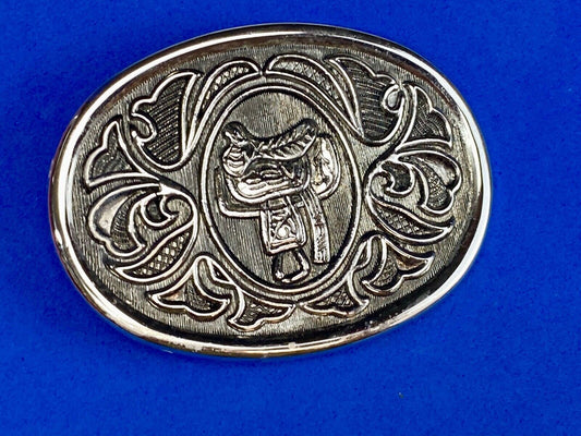 Avon Silver Color Belt Buckle W/Horse Saddle Design Cowboy Western Rodeo 