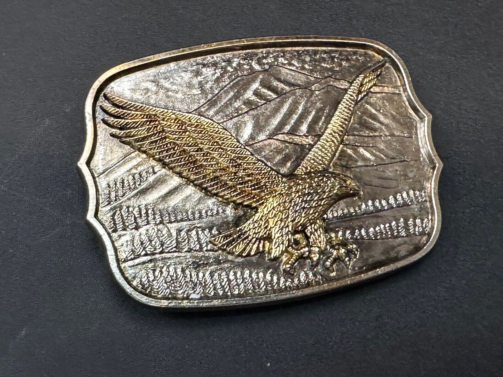 Patriotic American Eagle Hunting Diving Flying over USA Mountainside belt buckle