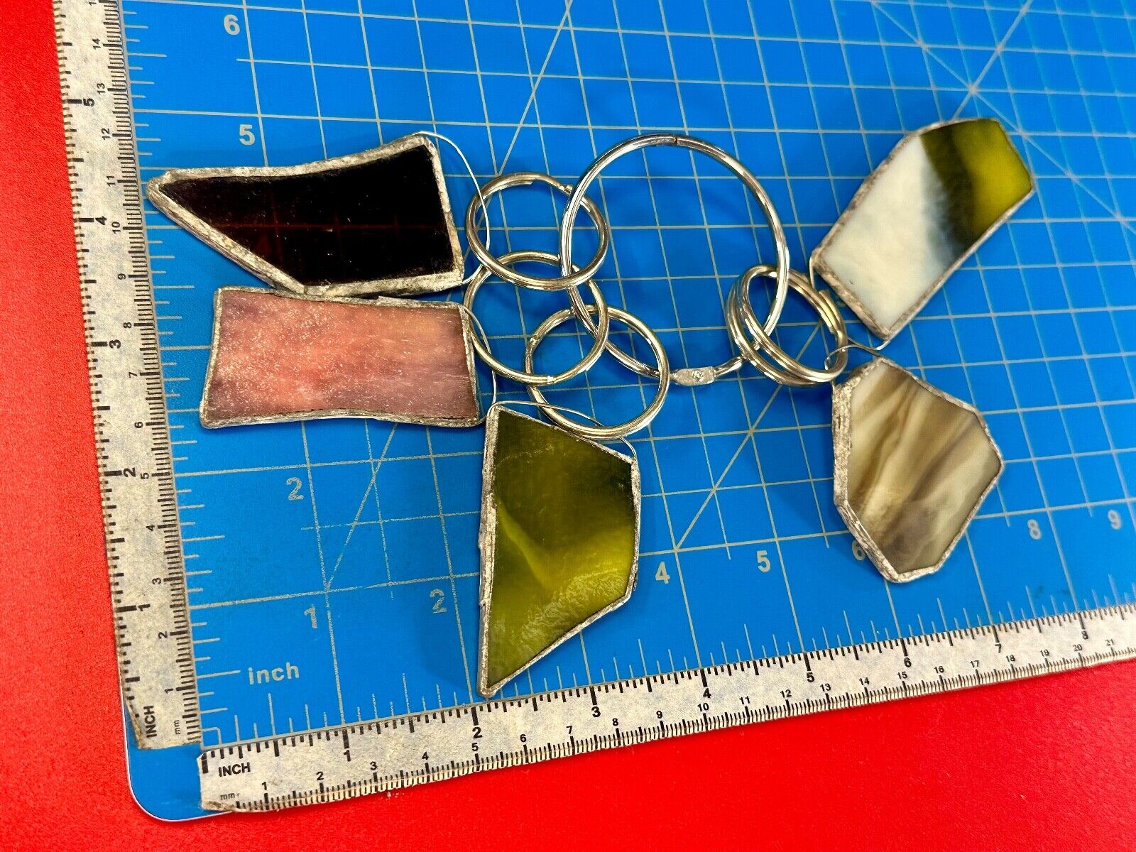 Unique Stained Glass State Shapes  (5) Lot Artisan Keychain - Key Ring Chain