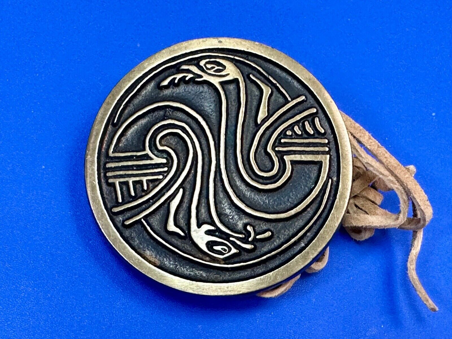 Two Snakes.,   Round Hippy Vibe Vintage Sandcast Rainbow Medals Belt Buckle